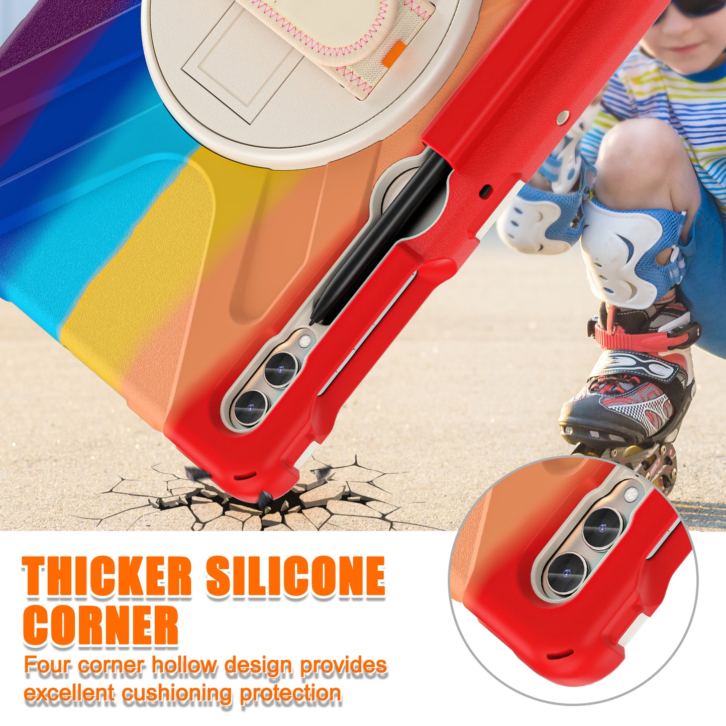 For Samsung Galaxy Tab S9 FE+ / S9+ / S8+ / S7 Wrist Strap Tablet Case Anti-scratch PC+Silicone Kickstand Cover