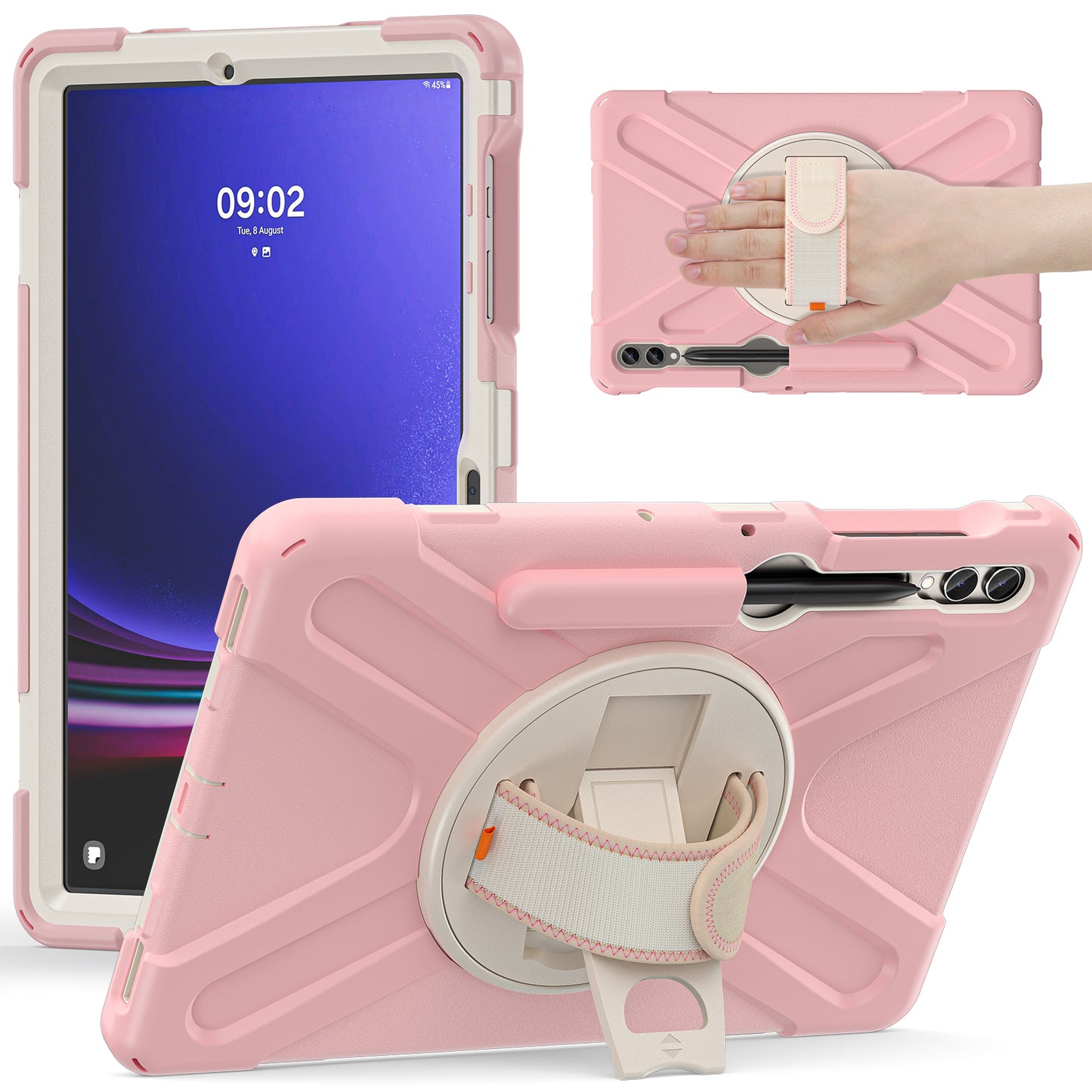 For Samsung Galaxy Tab S9 FE+ / S9+ / S8+ / S7 Wrist Strap Tablet Case Anti-scratch PC+Silicone Kickstand Cover