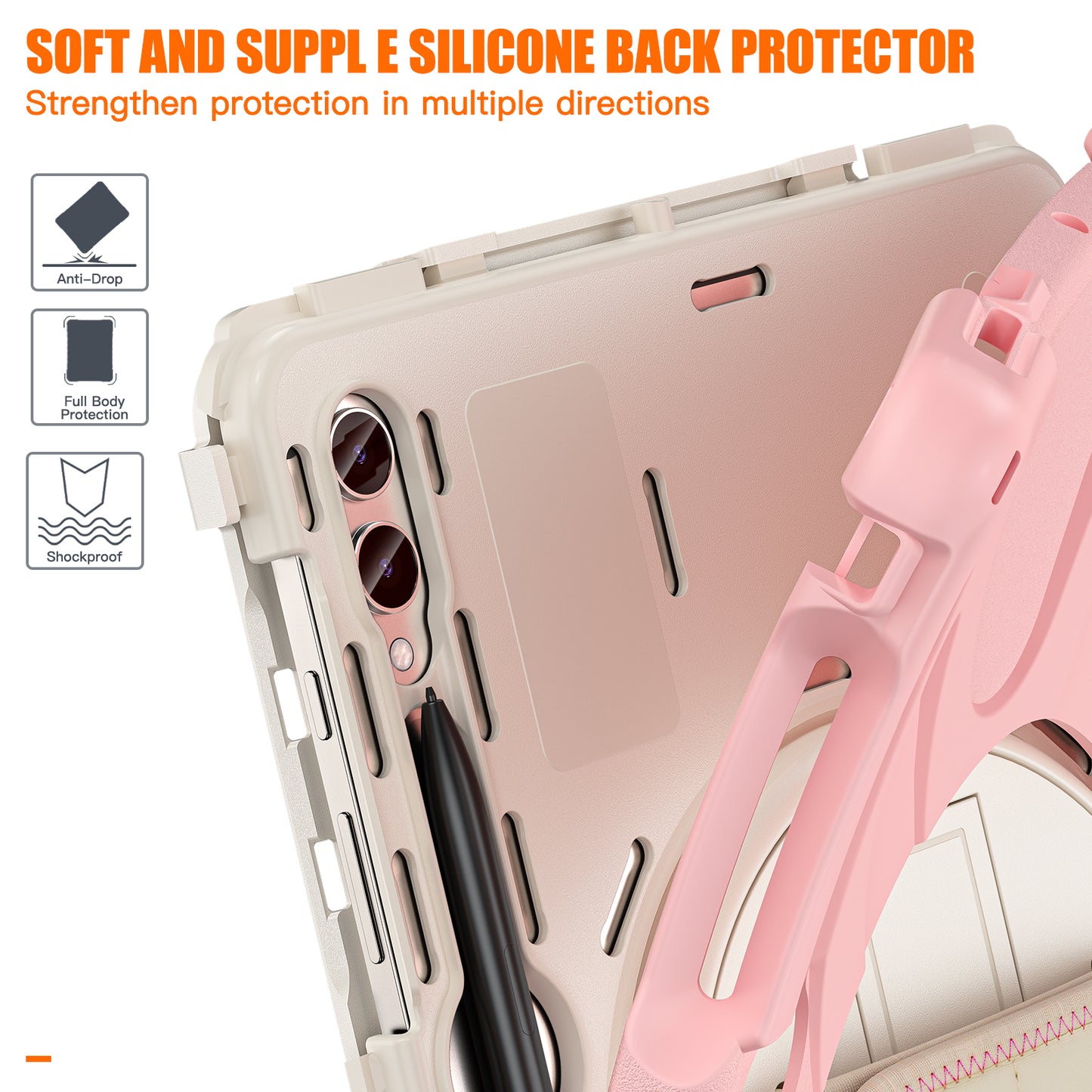 For Samsung Galaxy Tab S9 FE+ / S9+ / S8+ / S7 Wrist Strap Tablet Case Anti-scratch PC+Silicone Kickstand Cover