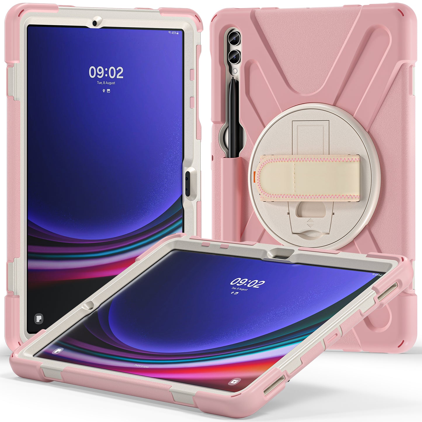 For Samsung Galaxy Tab S9 FE+ / S9+ / S8+ / S7 Wrist Strap Tablet Case Anti-scratch PC+Silicone Kickstand Cover