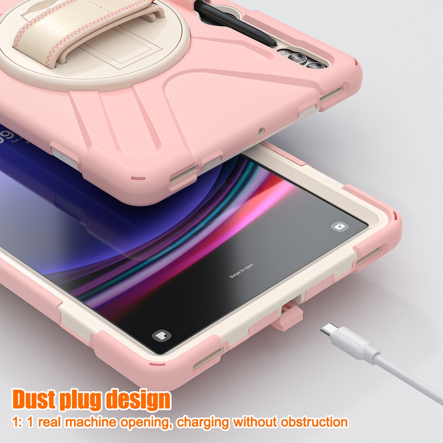 For Samsung Galaxy Tab S9 FE+ / S9+ / S8+ / S7 Wrist Strap Tablet Case Anti-scratch PC+Silicone Kickstand Cover