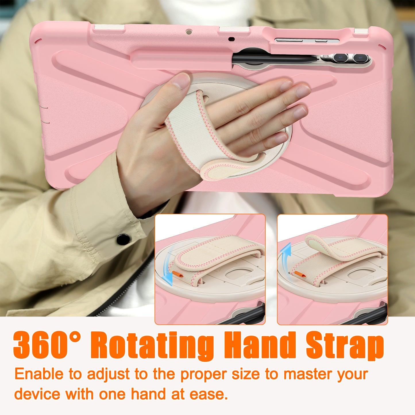 For Samsung Galaxy Tab S9 FE+ / S9+ / S8+ / S7 Wrist Strap Tablet Case Anti-scratch PC+Silicone Kickstand Cover