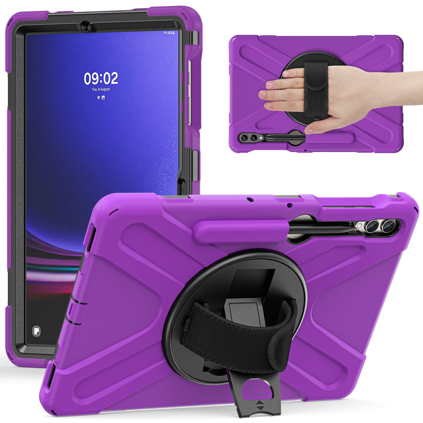 For Samsung Galaxy Tab S9 FE+ / S9+ / S8+ / S7 Wrist Strap Tablet Case Anti-scratch PC+Silicone Kickstand Cover
