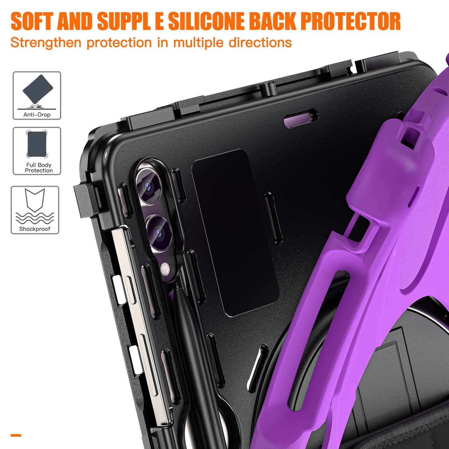 For Samsung Galaxy Tab S9 FE+ / S9+ / S8+ / S7 Wrist Strap Tablet Case Anti-scratch PC+Silicone Kickstand Cover