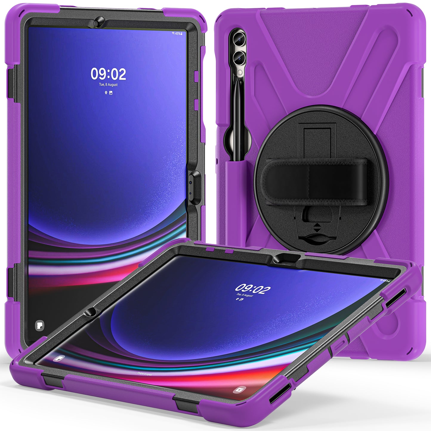For Samsung Galaxy Tab S9 FE+ / S9+ / S8+ / S7 Wrist Strap Tablet Case Anti-scratch PC+Silicone Kickstand Cover