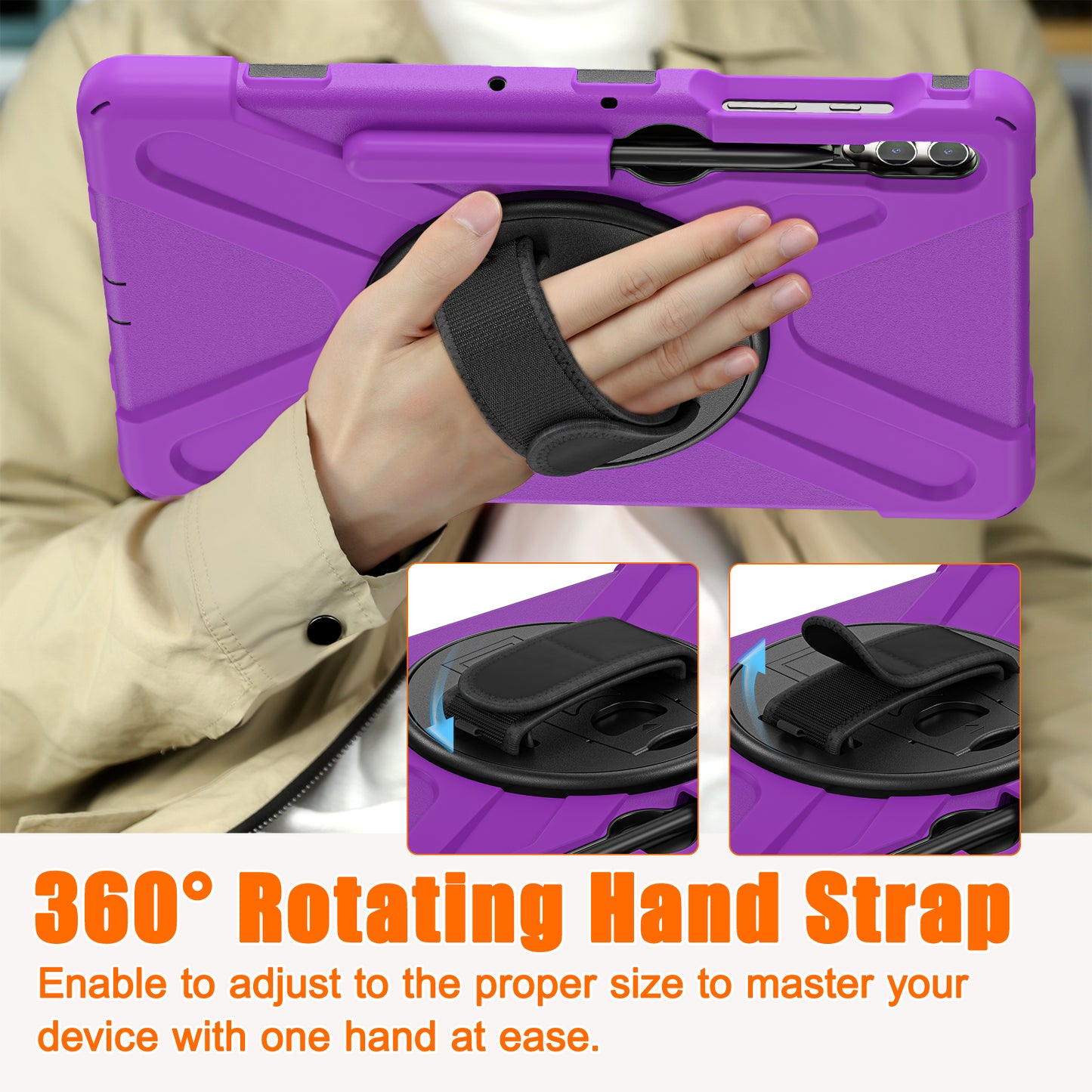 For Samsung Galaxy Tab S9 FE+ / S9+ / S8+ / S7 Wrist Strap Tablet Case Anti-scratch PC+Silicone Kickstand Cover