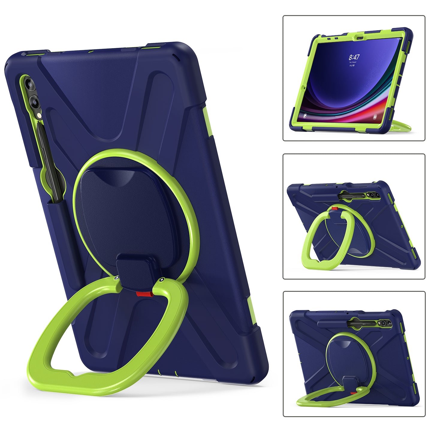 For Samsung Galaxy Tab S9 FE+ / S9+ / S8+ / S7+ PC+Silicone Protective Case Rotating Kickstand Rugged Tablet Cover with Handle Design