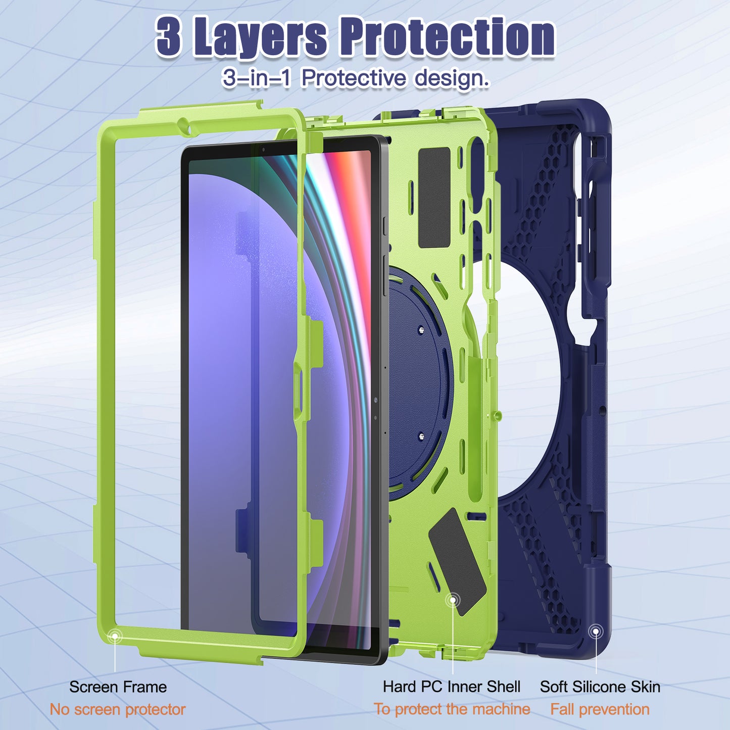 For Samsung Galaxy Tab S9 FE+ / S9+ / S8+ / S7+ PC+Silicone Protective Case Rotating Kickstand Rugged Tablet Cover with Handle Design