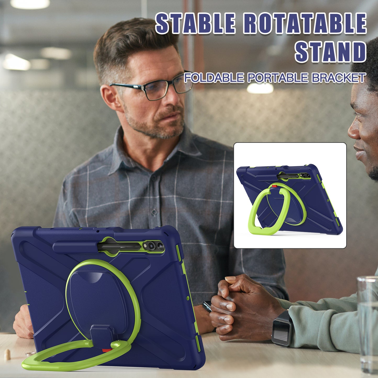 For Samsung Galaxy Tab S9 FE+ / S9+ / S8+ / S7+ PC+Silicone Protective Case Rotating Kickstand Rugged Tablet Cover with Handle Design