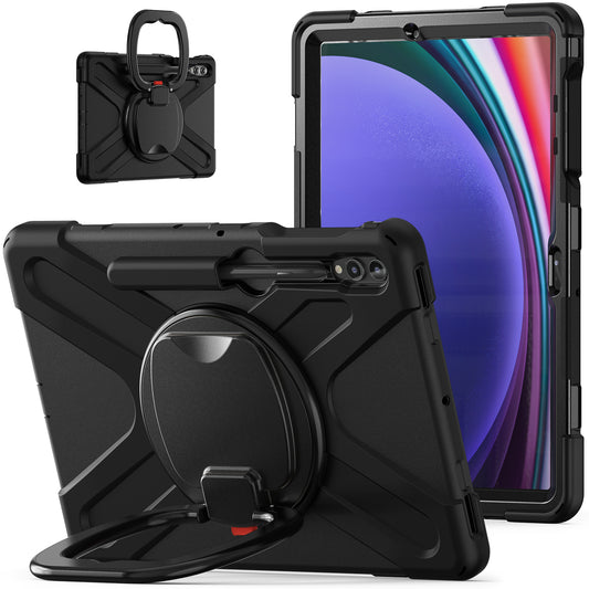 For Samsung Galaxy Tab S9 FE+ / S9+ / S8+ / S7+ PC+Silicone Protective Case Rotating Kickstand Rugged Tablet Cover with Handle Design