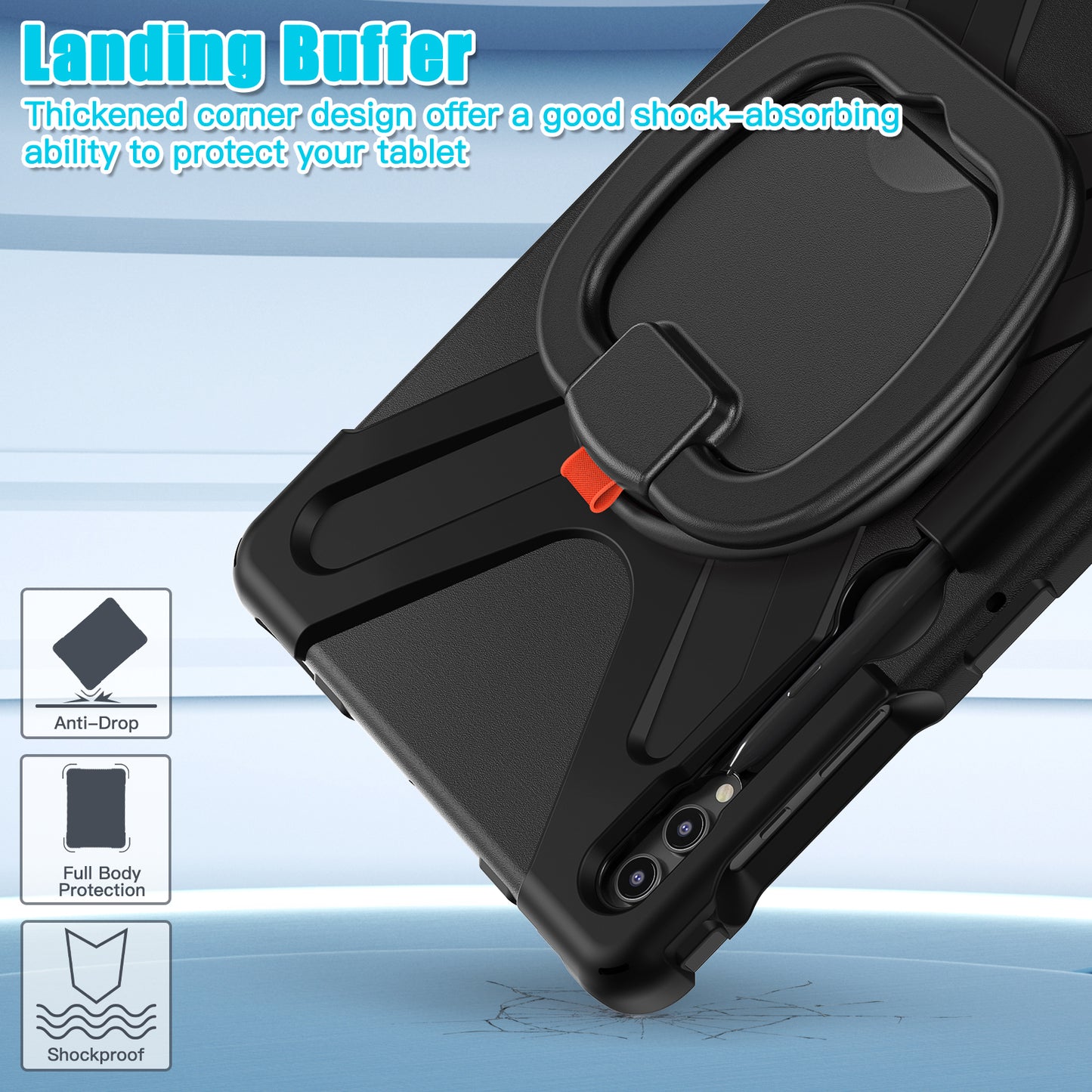 For Samsung Galaxy Tab S9 FE+ / S9+ / S8+ / S7+ PC+Silicone Protective Case Rotating Kickstand Rugged Tablet Cover with Handle Design