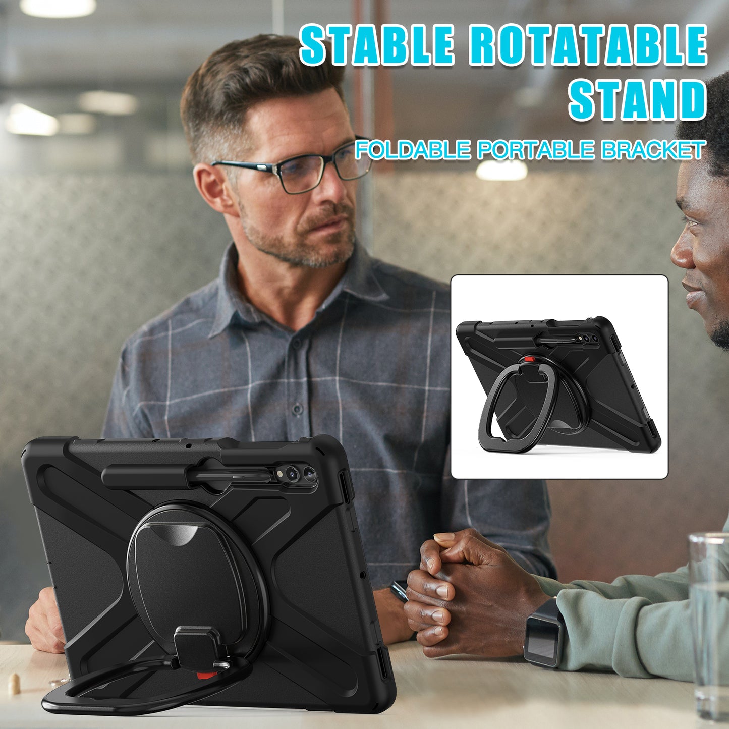 For Samsung Galaxy Tab S9 FE+ / S9+ / S8+ / S7+ PC+Silicone Protective Case Rotating Kickstand Rugged Tablet Cover with Handle Design