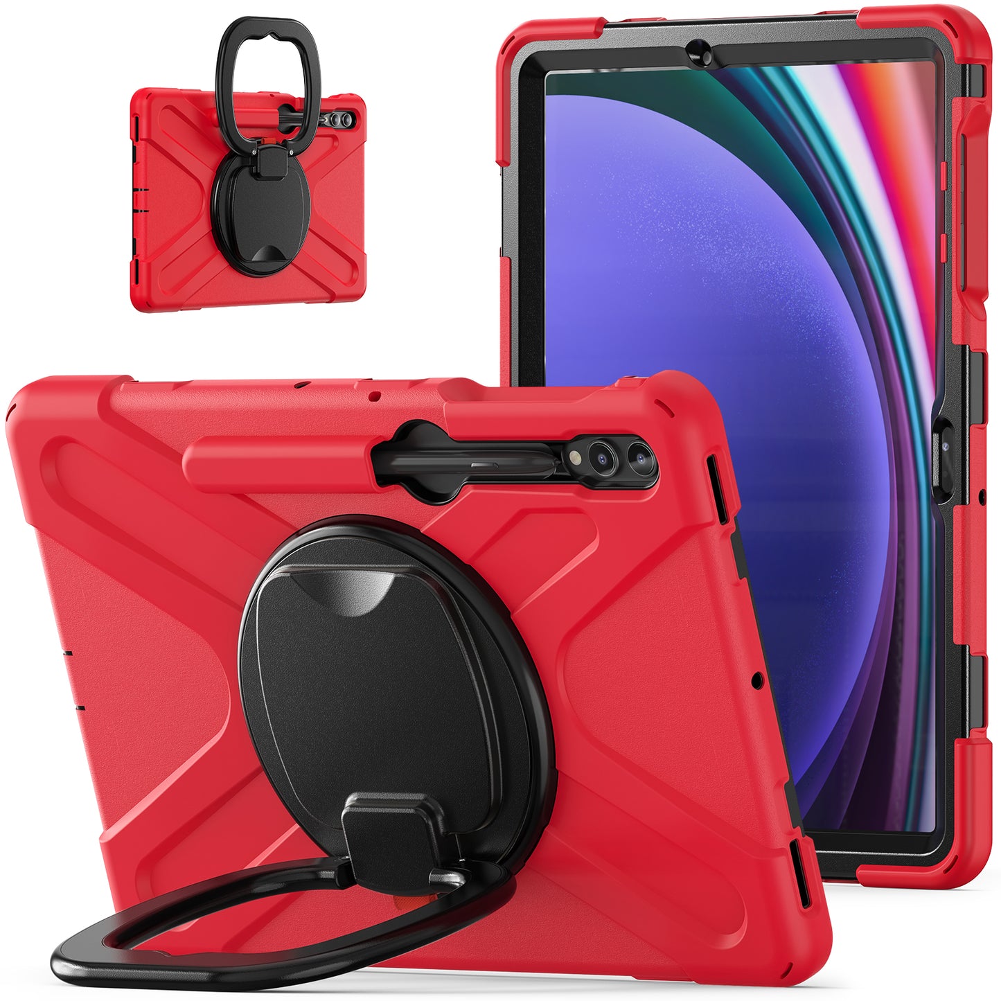 For Samsung Galaxy Tab S9 FE+ / S9+ / S8+ / S7+ PC+Silicone Protective Case Rotating Kickstand Rugged Tablet Cover with Handle Design