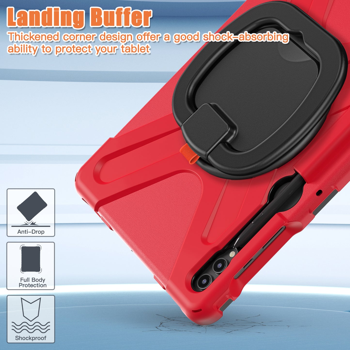 For Samsung Galaxy Tab S9 FE+ / S9+ / S8+ / S7+ PC+Silicone Protective Case Rotating Kickstand Rugged Tablet Cover with Handle Design