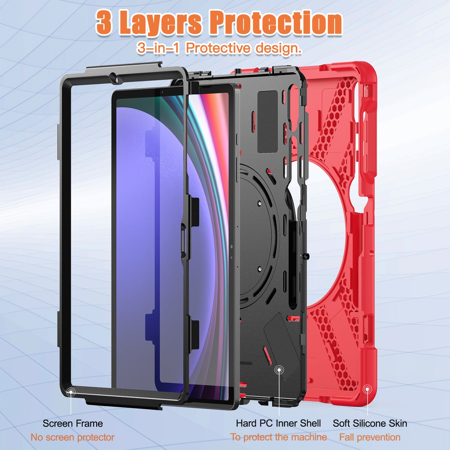 For Samsung Galaxy Tab S9 FE+ / S9+ / S8+ / S7+ PC+Silicone Protective Case Rotating Kickstand Rugged Tablet Cover with Handle Design