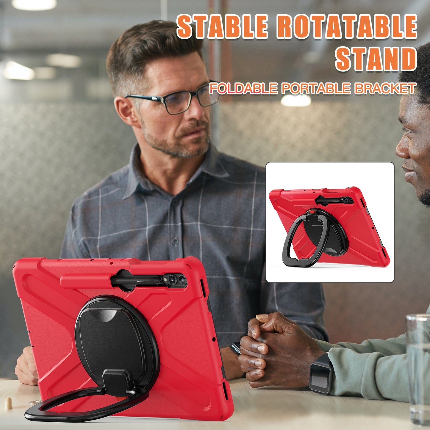 For Samsung Galaxy Tab S9 FE+ / S9+ / S8+ / S7+ PC+Silicone Protective Case Rotating Kickstand Rugged Tablet Cover with Handle Design