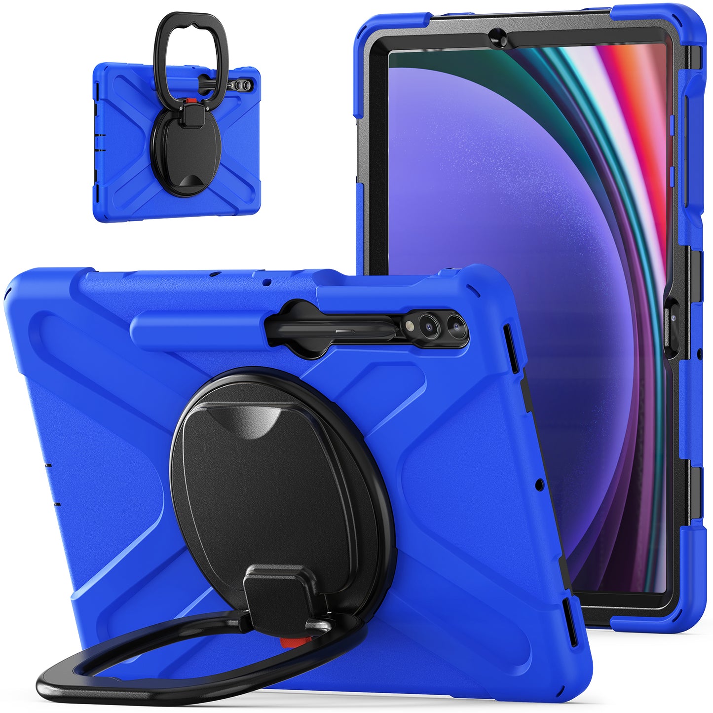 For Samsung Galaxy Tab S9 FE+ / S9+ / S8+ / S7+ PC+Silicone Protective Case Rotating Kickstand Rugged Tablet Cover with Handle Design