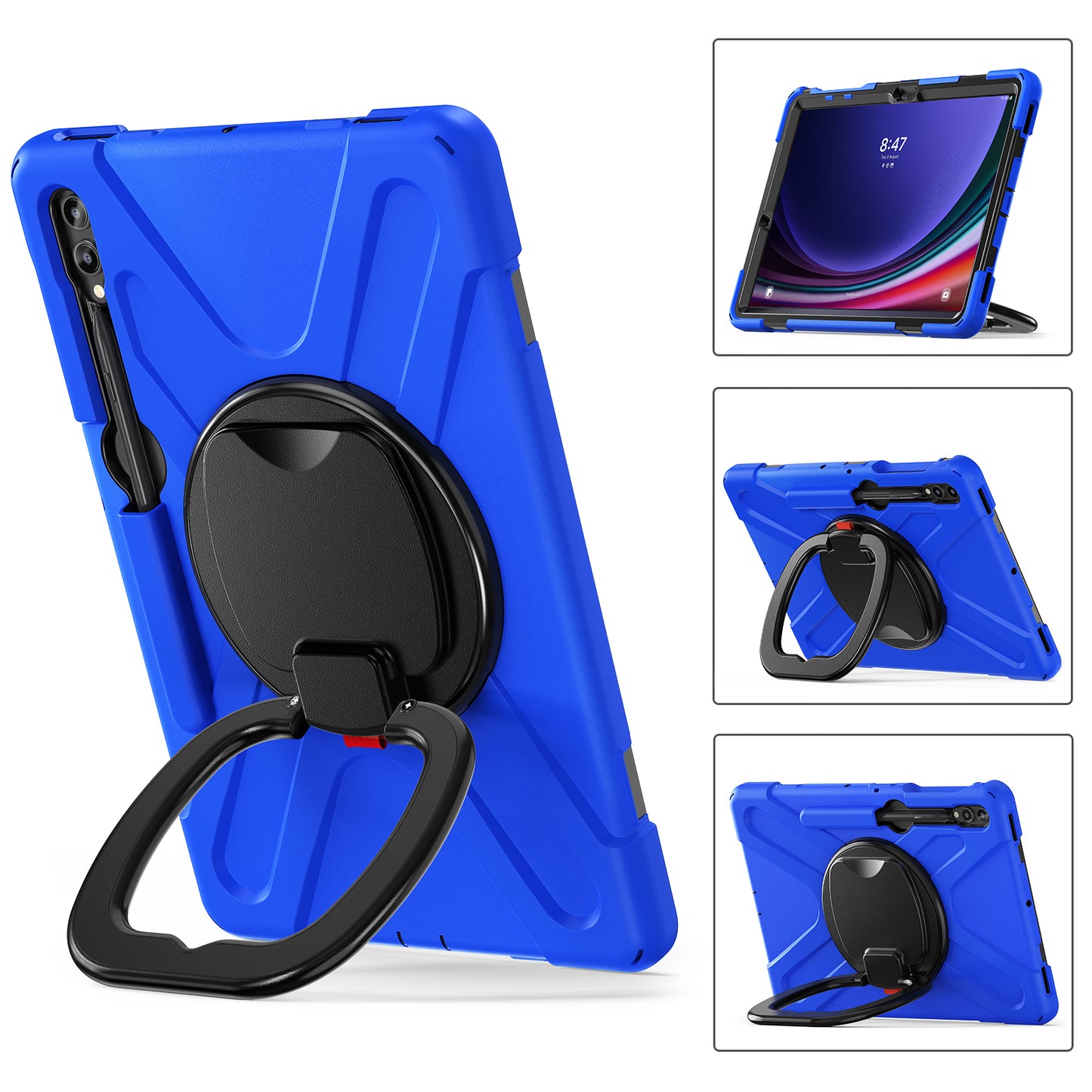 For Samsung Galaxy Tab S9 FE+ / S9+ / S8+ / S7+ PC+Silicone Protective Case Rotating Kickstand Rugged Tablet Cover with Handle Design
