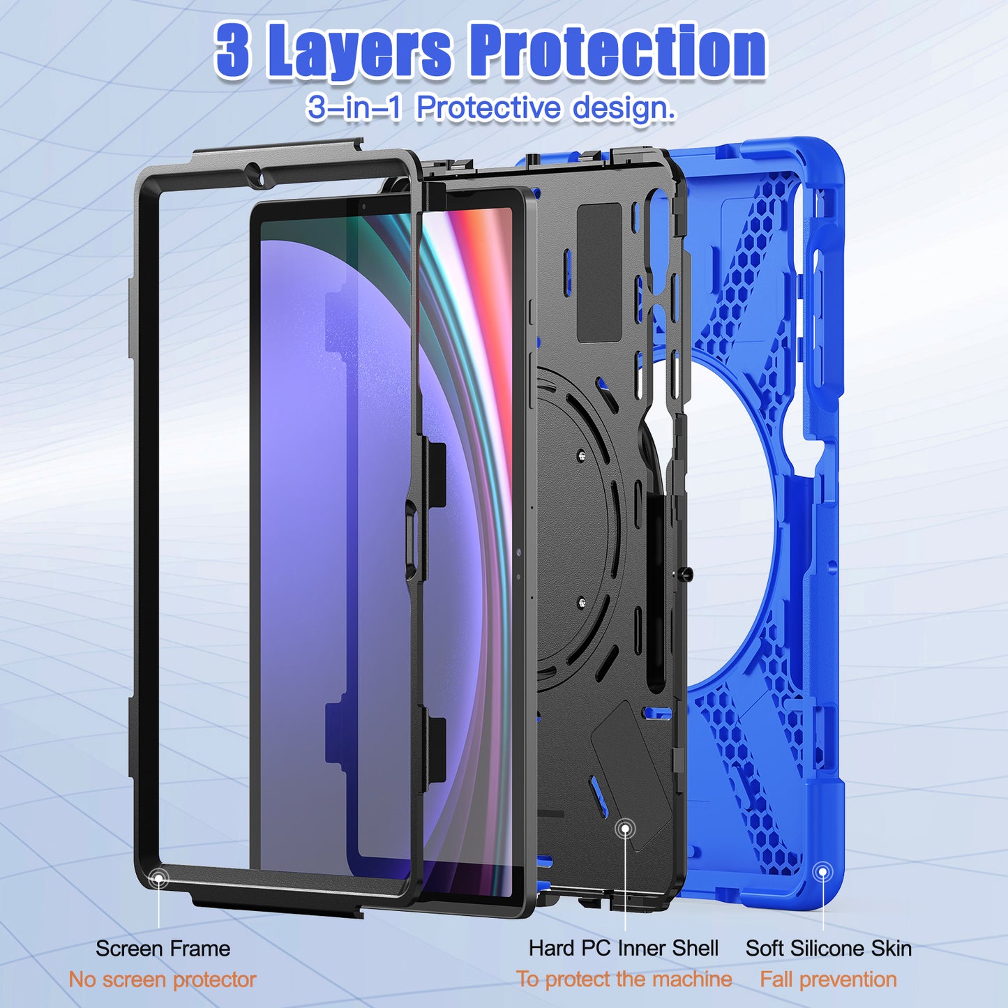 For Samsung Galaxy Tab S9 FE+ / S9+ / S8+ / S7+ PC+Silicone Protective Case Rotating Kickstand Rugged Tablet Cover with Handle Design