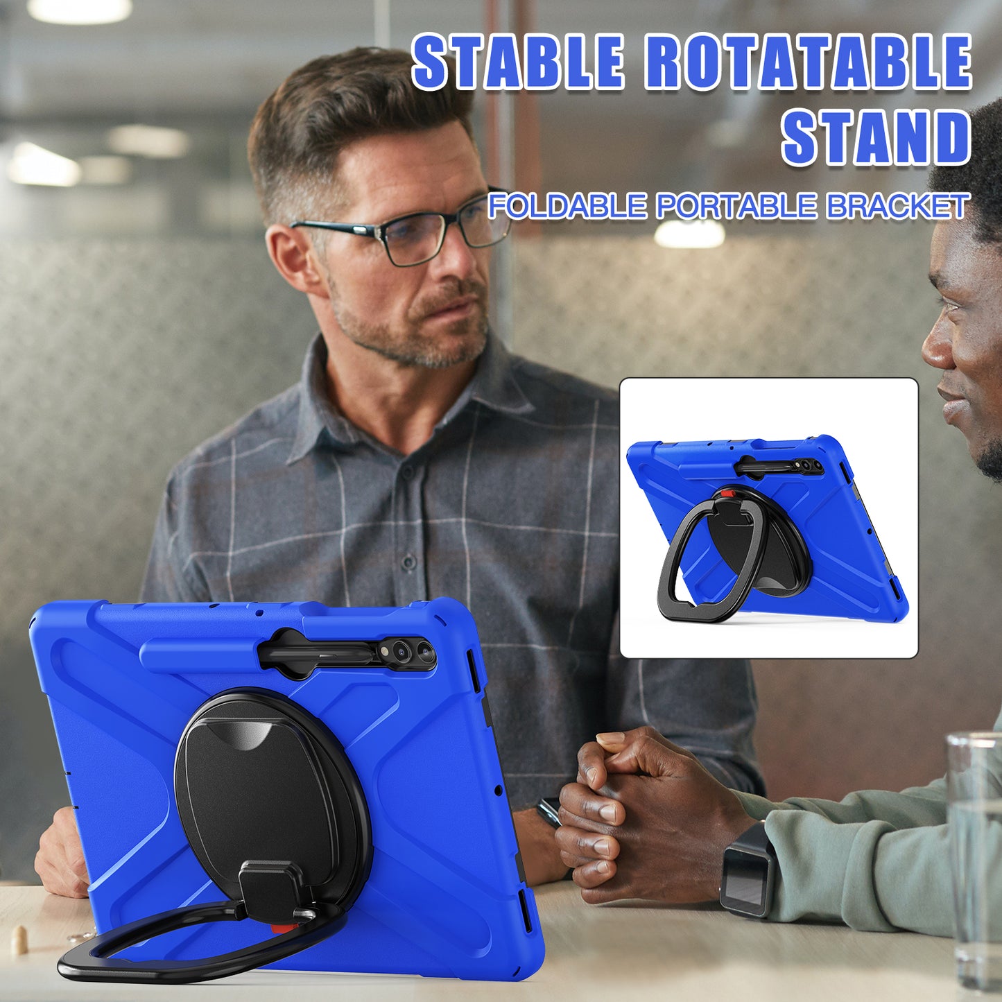 For Samsung Galaxy Tab S9 FE+ / S9+ / S8+ / S7+ PC+Silicone Protective Case Rotating Kickstand Rugged Tablet Cover with Handle Design