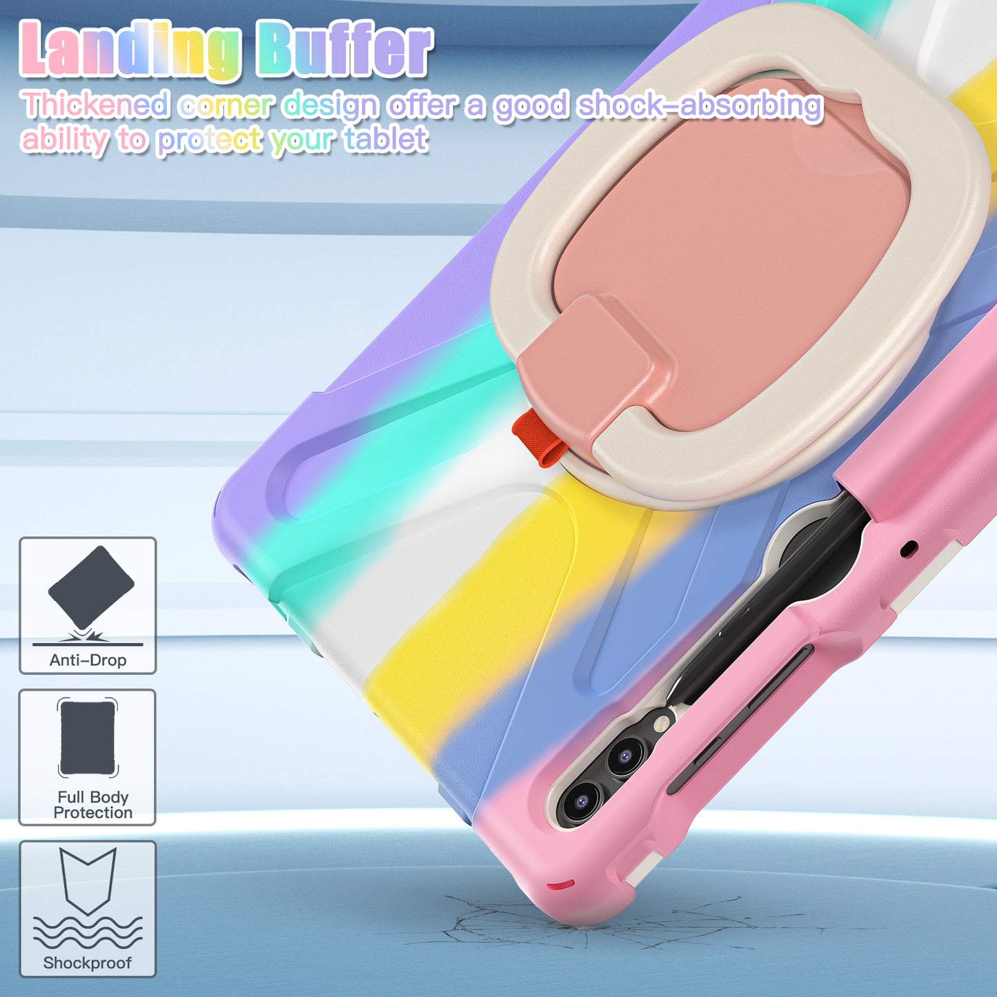 For Samsung Galaxy Tab S9 FE+ / S9+ / S8+ / S7+ PC+Silicone Protective Case Rotating Kickstand Rugged Tablet Cover with Handle Design