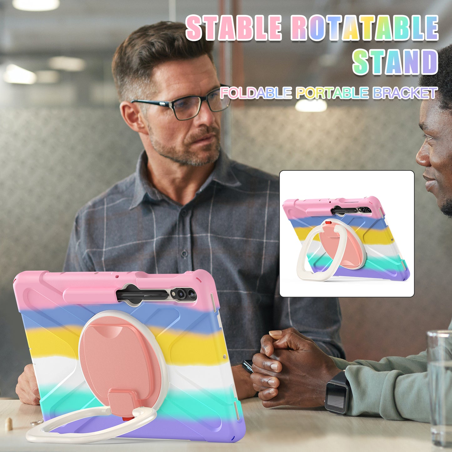 For Samsung Galaxy Tab S9 FE+ / S9+ / S8+ / S7+ PC+Silicone Protective Case Rotating Kickstand Rugged Tablet Cover with Handle Design