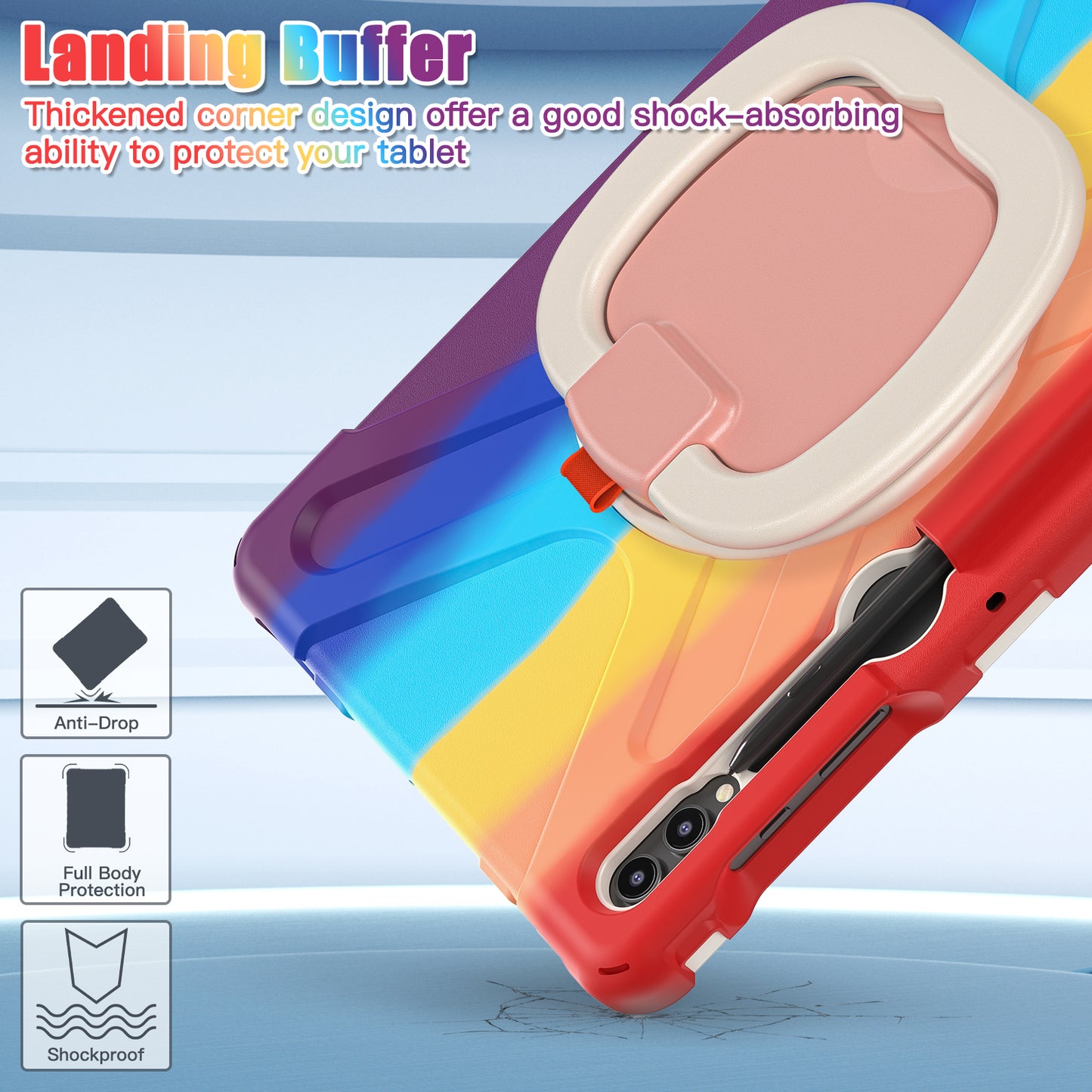 For Samsung Galaxy Tab S9 FE+ / S9+ / S8+ / S7+ PC+Silicone Protective Case Rotating Kickstand Rugged Tablet Cover with Handle Design