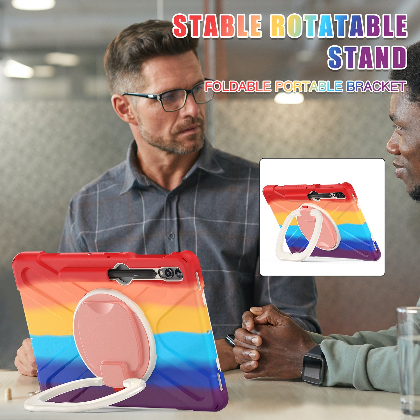 For Samsung Galaxy Tab S9 FE+ / S9+ / S8+ / S7+ PC+Silicone Protective Case Rotating Kickstand Rugged Tablet Cover with Handle Design
