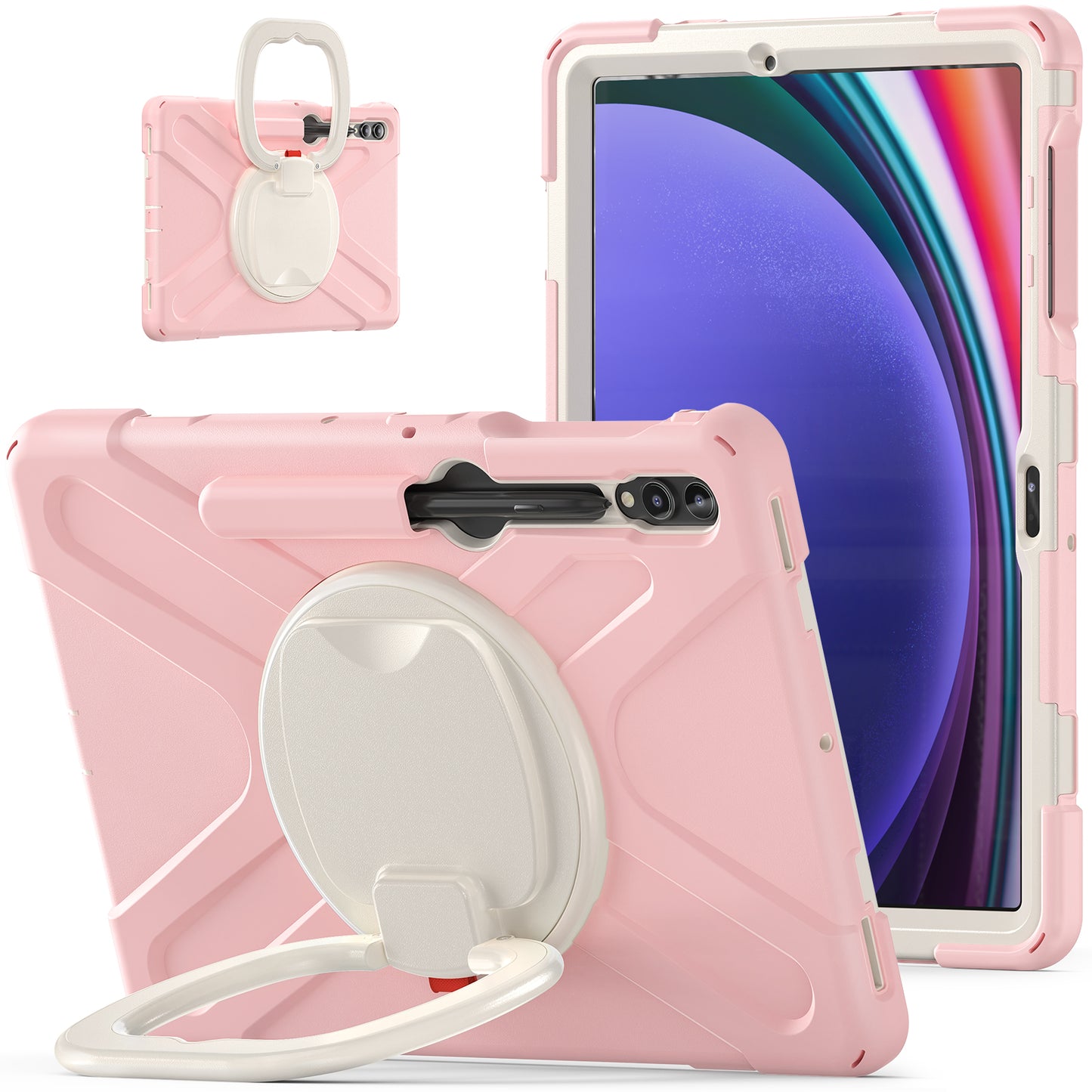 For Samsung Galaxy Tab S9 FE+ / S9+ / S8+ / S7+ PC+Silicone Protective Case Rotating Kickstand Rugged Tablet Cover with Handle Design