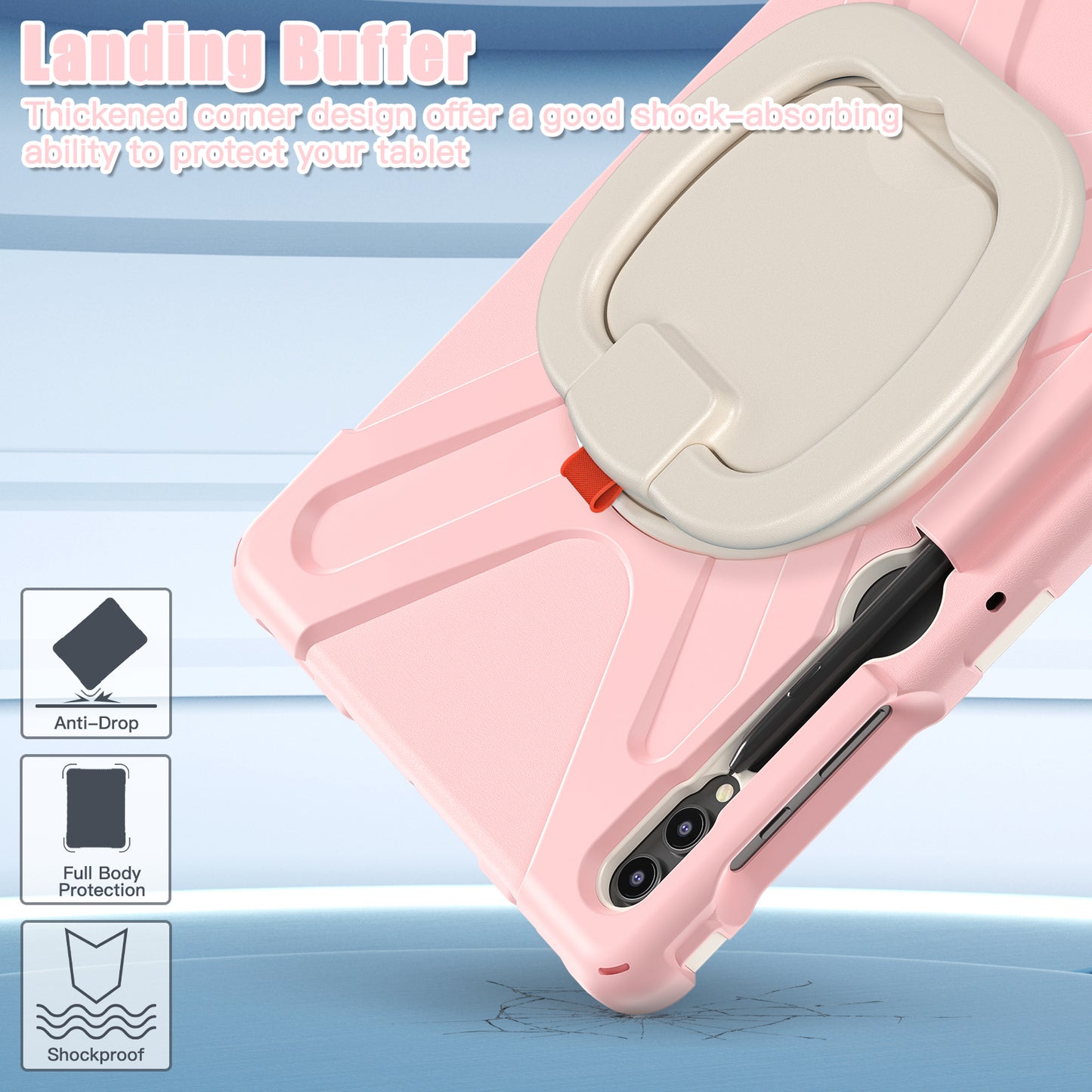 For Samsung Galaxy Tab S9 FE+ / S9+ / S8+ / S7+ PC+Silicone Protective Case Rotating Kickstand Rugged Tablet Cover with Handle Design