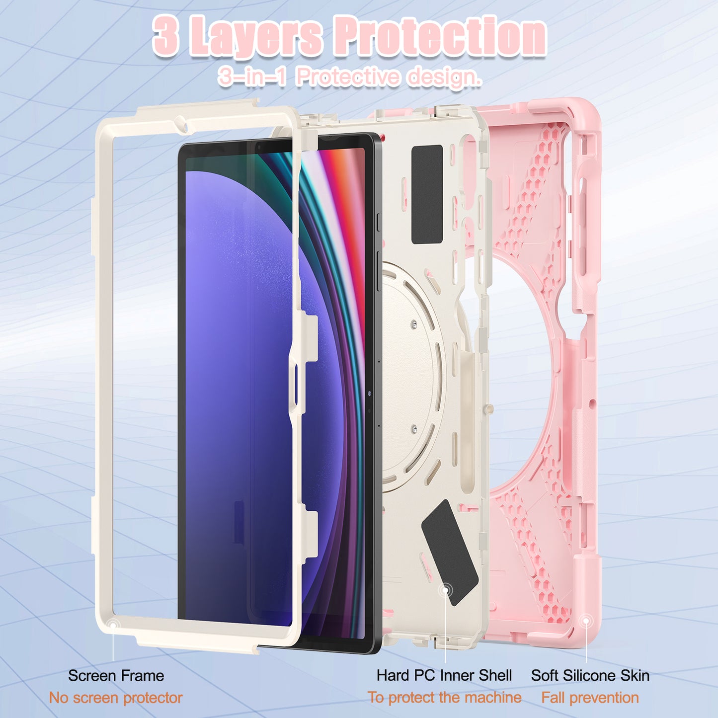 For Samsung Galaxy Tab S9 FE+ / S9+ / S8+ / S7+ PC+Silicone Protective Case Rotating Kickstand Rugged Tablet Cover with Handle Design