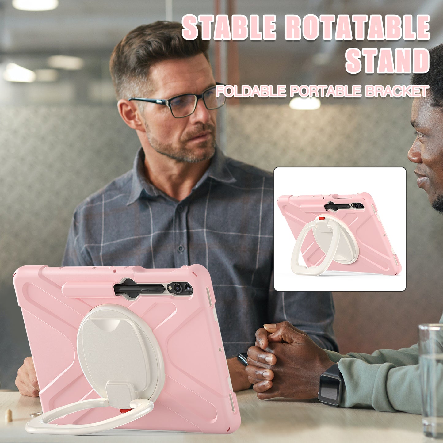 For Samsung Galaxy Tab S9 FE+ / S9+ / S8+ / S7+ PC+Silicone Protective Case Rotating Kickstand Rugged Tablet Cover with Handle Design