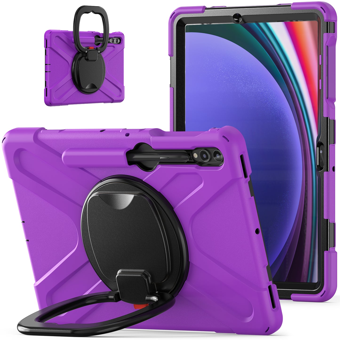 For Samsung Galaxy Tab S9 FE+ / S9+ / S8+ / S7+ PC+Silicone Protective Case Rotating Kickstand Rugged Tablet Cover with Handle Design