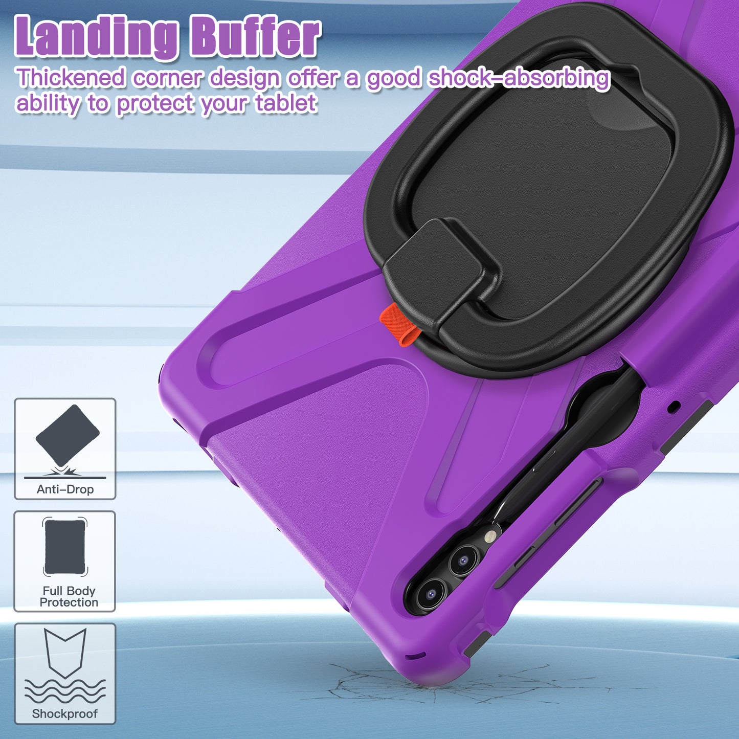 For Samsung Galaxy Tab S9 FE+ / S9+ / S8+ / S7+ PC+Silicone Protective Case Rotating Kickstand Rugged Tablet Cover with Handle Design