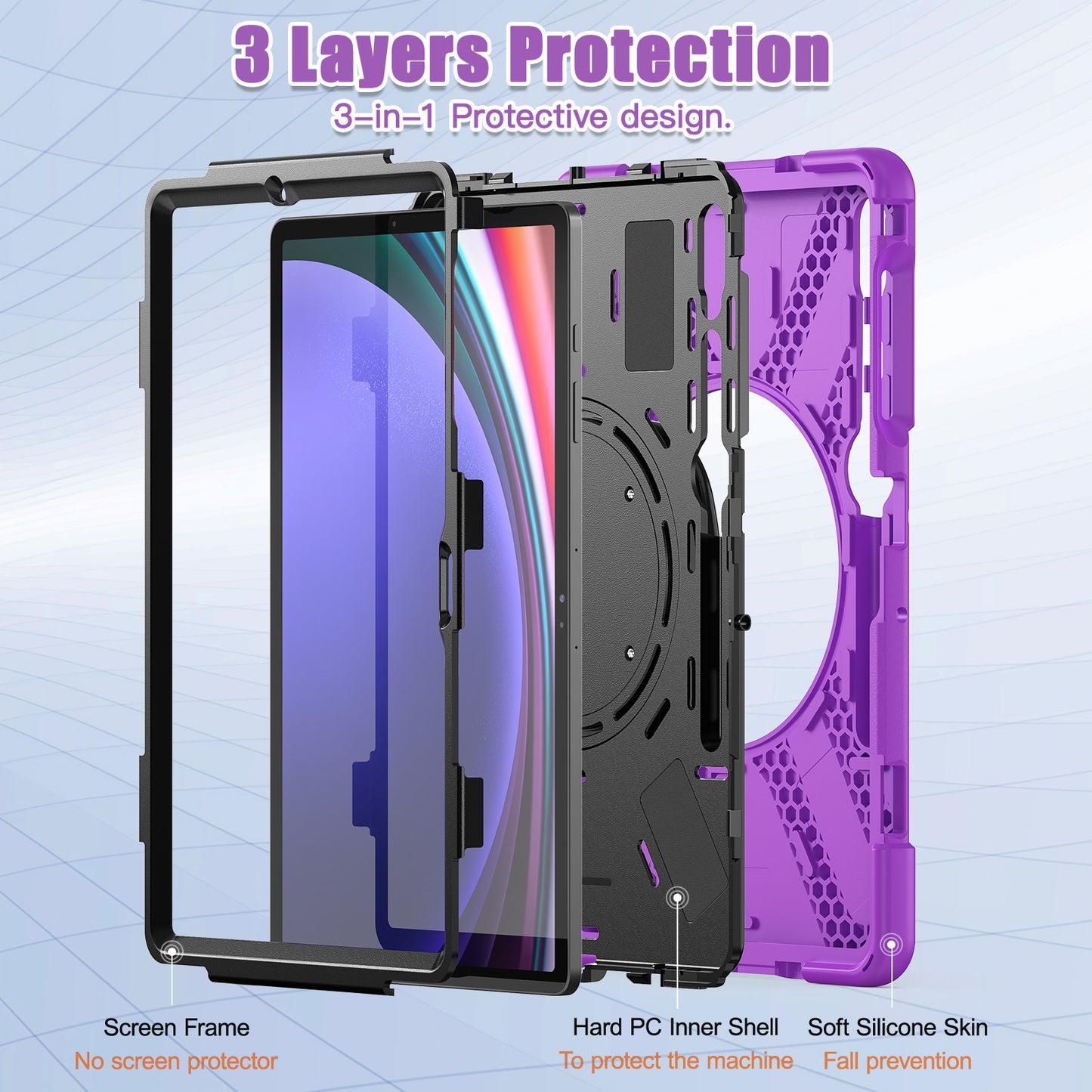 For Samsung Galaxy Tab S9 FE+ / S9+ / S8+ / S7+ PC+Silicone Protective Case Rotating Kickstand Rugged Tablet Cover with Handle Design