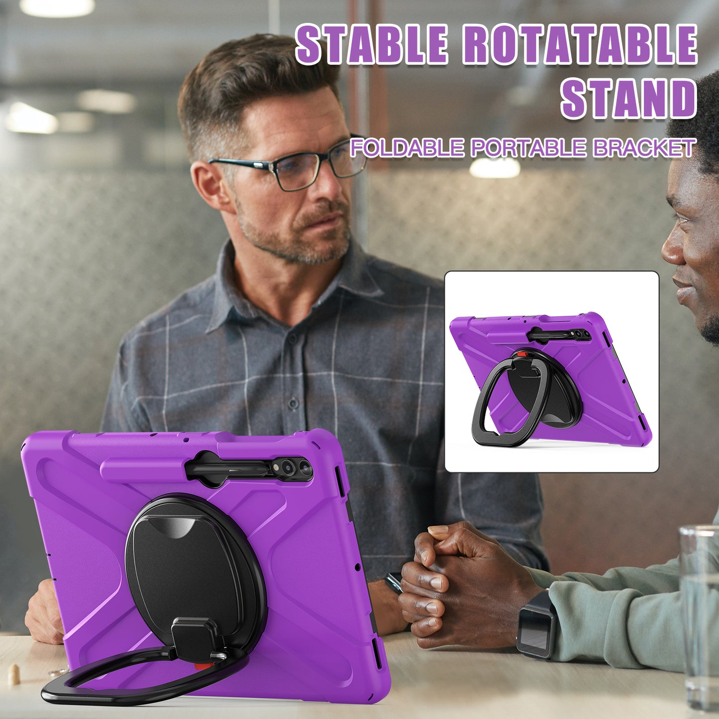 For Samsung Galaxy Tab S9 FE+ / S9+ / S8+ / S7+ PC+Silicone Protective Case Rotating Kickstand Rugged Tablet Cover with Handle Design