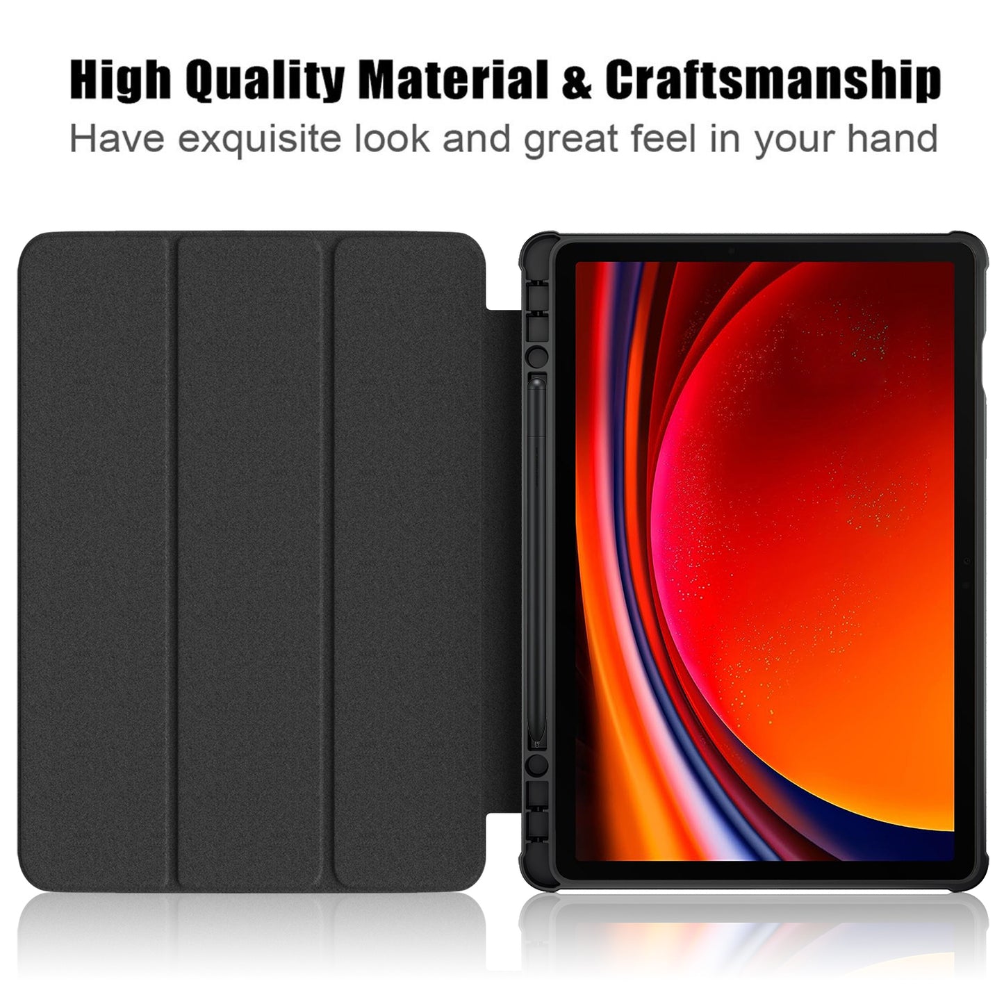Protective Case for Samsung Galaxy Tab S9 (SM-X710 / SM-X716B / SM-X718U) PU+TPU+Acrylic Tri-fold Stand Tablet Cover with Pen Slot