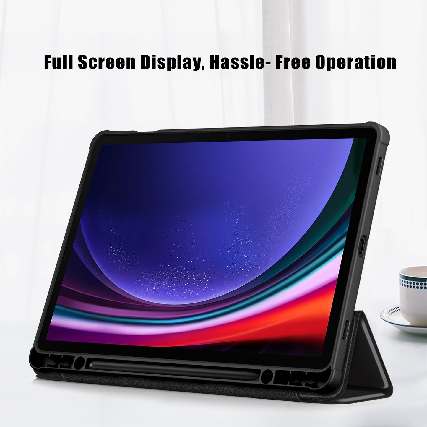 Protective Case for Samsung Galaxy Tab S9 (SM-X710 / SM-X716B / SM-X718U) PU+TPU+Acrylic Tri-fold Stand Tablet Cover with Pen Slot