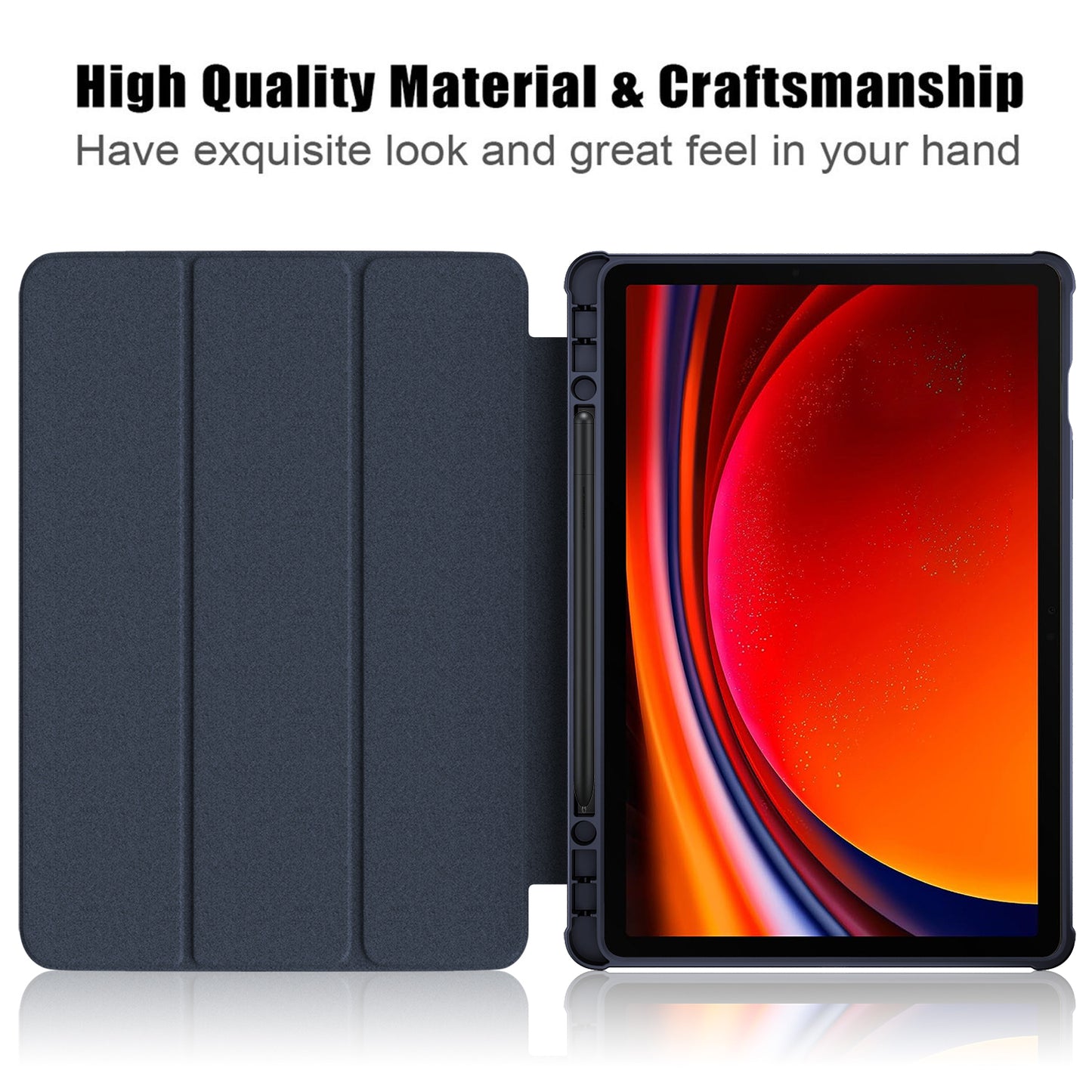 Protective Case for Samsung Galaxy Tab S9 (SM-X710 / SM-X716B / SM-X718U) PU+TPU+Acrylic Tri-fold Stand Tablet Cover with Pen Slot