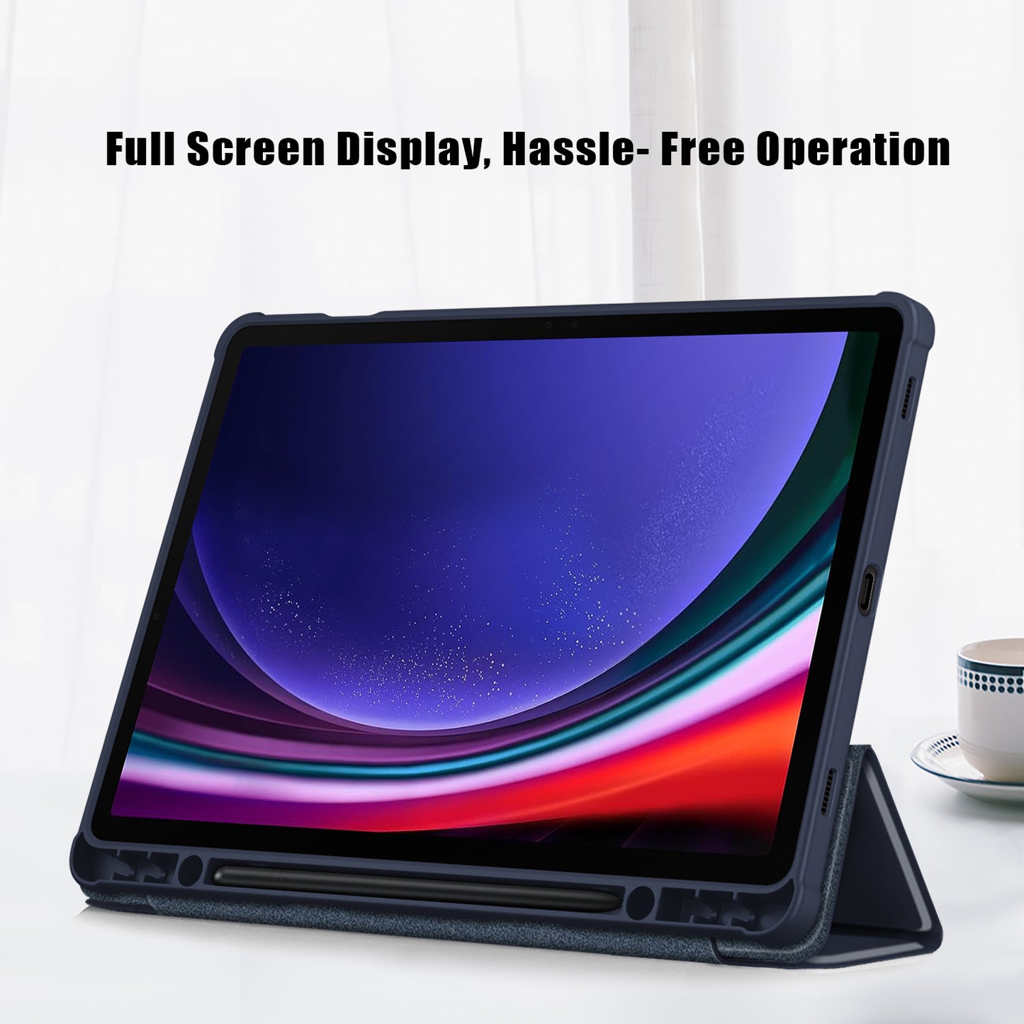Protective Case for Samsung Galaxy Tab S9 (SM-X710 / SM-X716B / SM-X718U) PU+TPU+Acrylic Tri-fold Stand Tablet Cover with Pen Slot