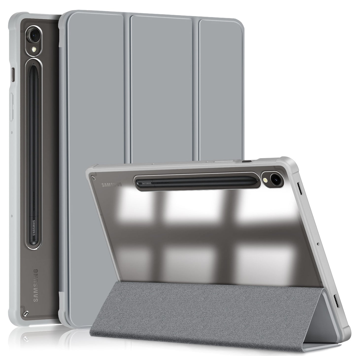 Protective Case for Samsung Galaxy Tab S9 (SM-X710 / SM-X716B / SM-X718U) PU+TPU+Acrylic Tri-fold Stand Tablet Cover with Pen Slot