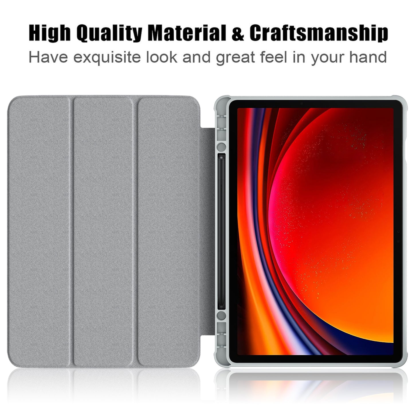 Protective Case for Samsung Galaxy Tab S9 (SM-X710 / SM-X716B / SM-X718U) PU+TPU+Acrylic Tri-fold Stand Tablet Cover with Pen Slot