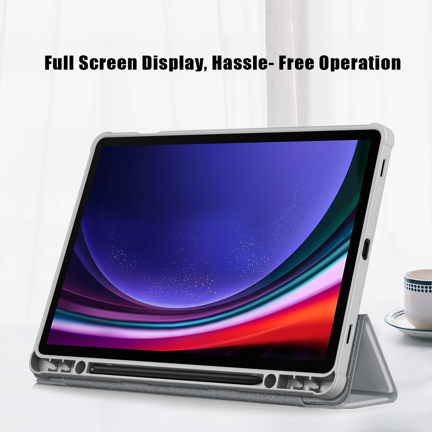 Protective Case for Samsung Galaxy Tab S9 (SM-X710 / SM-X716B / SM-X718U) PU+TPU+Acrylic Tri-fold Stand Tablet Cover with Pen Slot