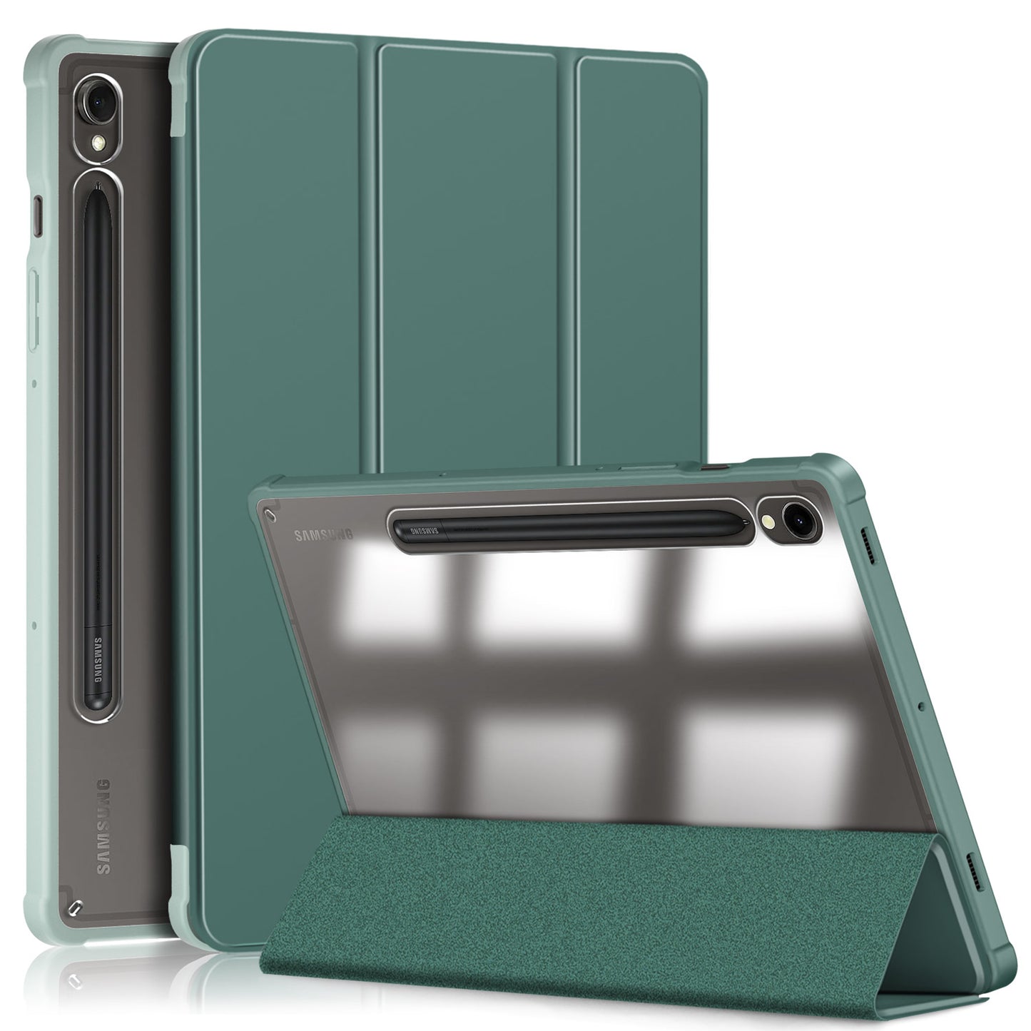Protective Case for Samsung Galaxy Tab S9 (SM-X710 / SM-X716B / SM-X718U) PU+TPU+Acrylic Tri-fold Stand Tablet Cover with Pen Slot