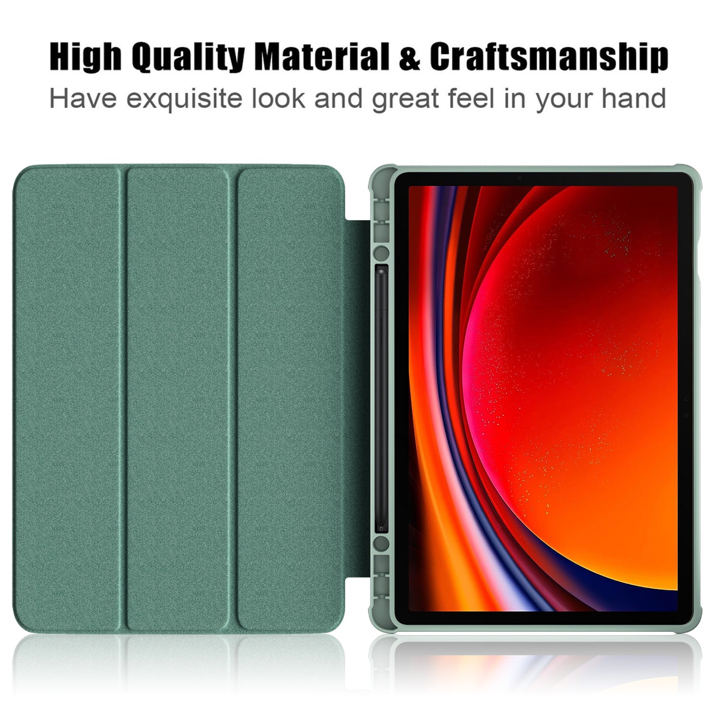 Protective Case for Samsung Galaxy Tab S9 (SM-X710 / SM-X716B / SM-X718U) PU+TPU+Acrylic Tri-fold Stand Tablet Cover with Pen Slot