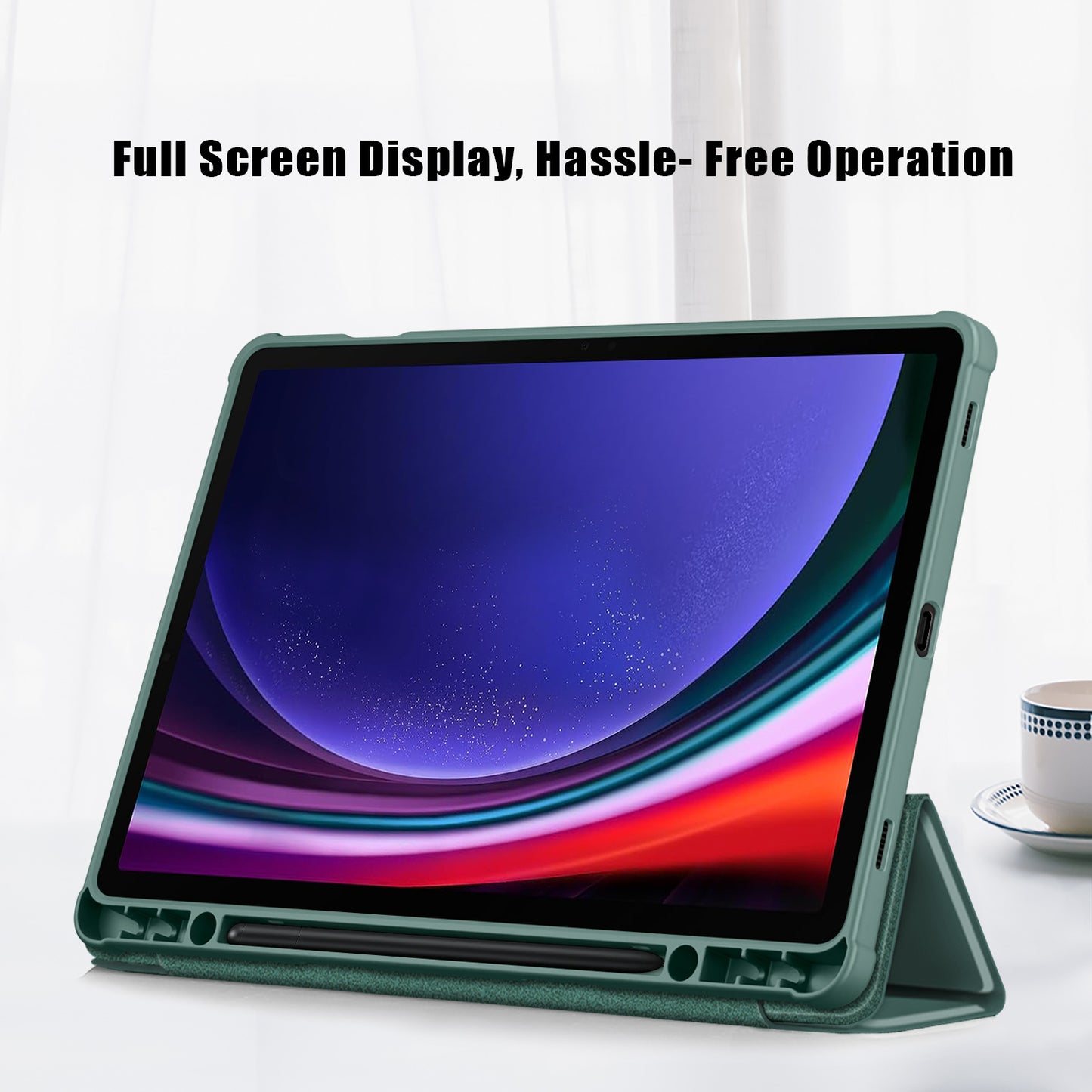 Protective Case for Samsung Galaxy Tab S9 (SM-X710 / SM-X716B / SM-X718U) PU+TPU+Acrylic Tri-fold Stand Tablet Cover with Pen Slot
