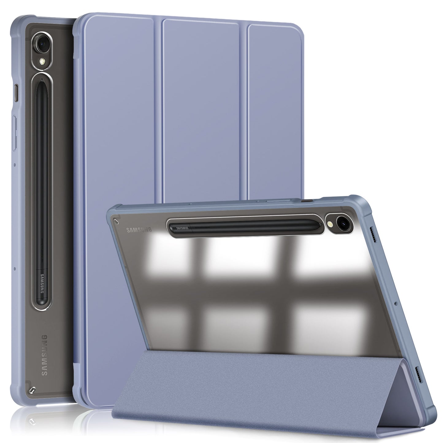 Protective Case for Samsung Galaxy Tab S9 (SM-X710 / SM-X716B / SM-X718U) PU+TPU+Acrylic Tri-fold Stand Tablet Cover with Pen Slot