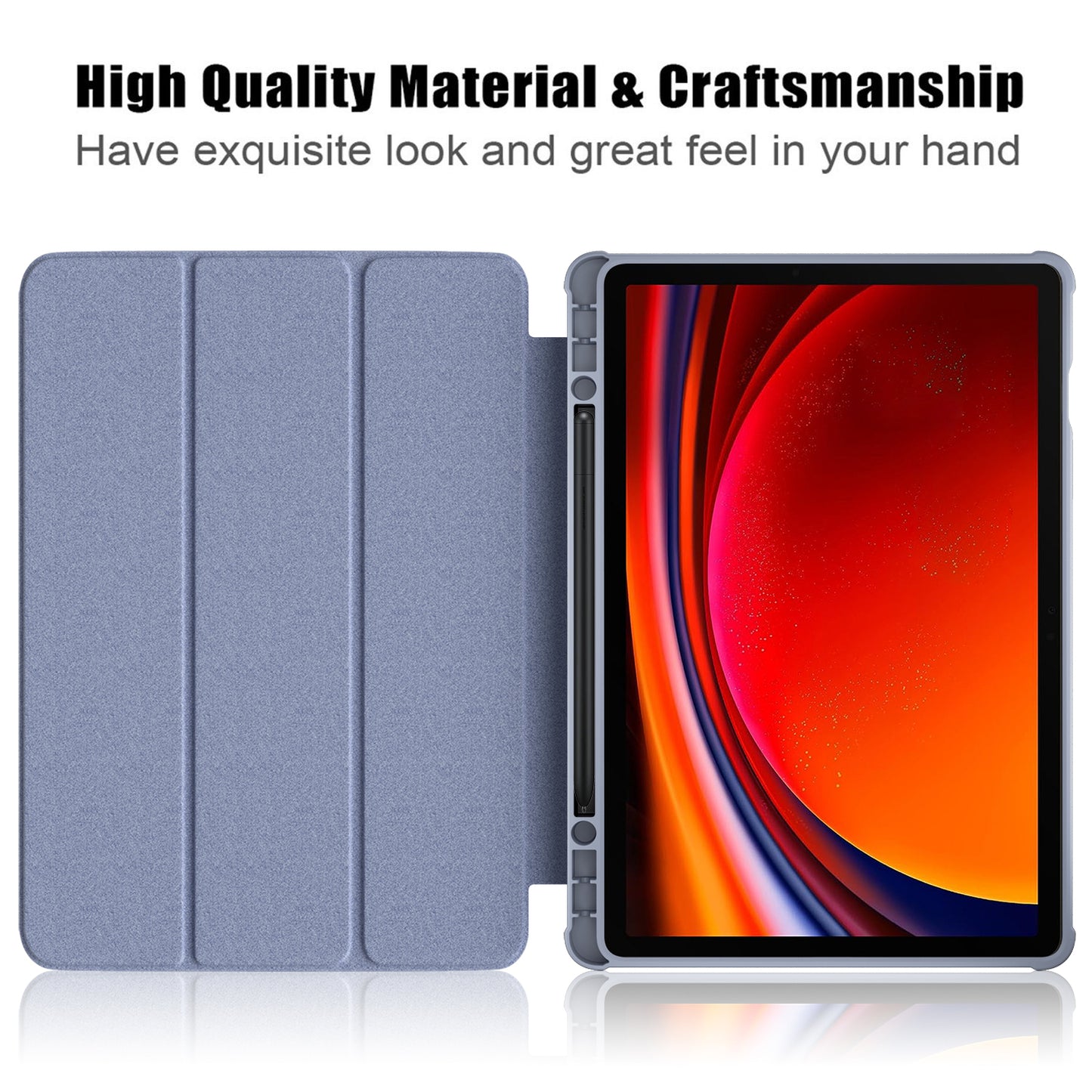 Protective Case for Samsung Galaxy Tab S9 (SM-X710 / SM-X716B / SM-X718U) PU+TPU+Acrylic Tri-fold Stand Tablet Cover with Pen Slot