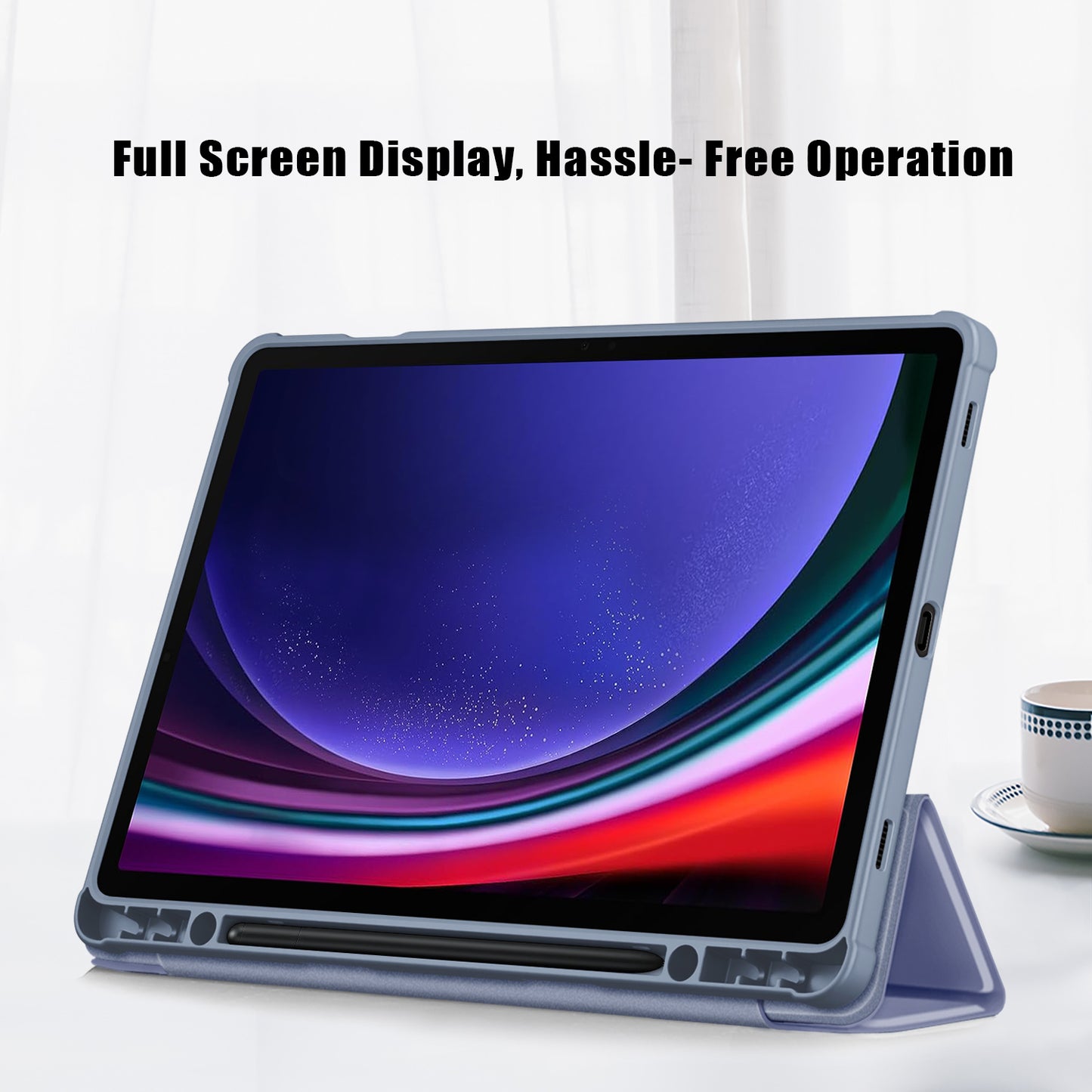 Protective Case for Samsung Galaxy Tab S9 (SM-X710 / SM-X716B / SM-X718U) PU+TPU+Acrylic Tri-fold Stand Tablet Cover with Pen Slot