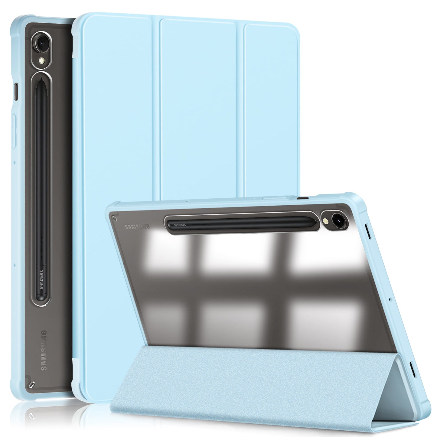 Protective Case for Samsung Galaxy Tab S9 (SM-X710 / SM-X716B / SM-X718U) PU+TPU+Acrylic Tri-fold Stand Tablet Cover with Pen Slot